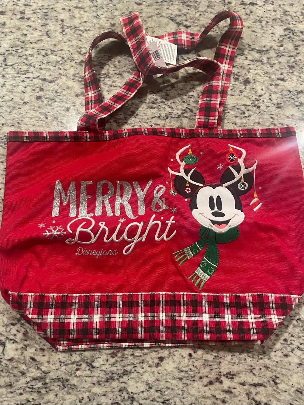 Disneyland Merry & Bright Red Plaid Tote Bag